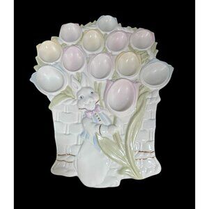 Lenox Tulip Basket Deviled Egg Porcelain Plate Easter Bunny Pastels 12"x10" EUC